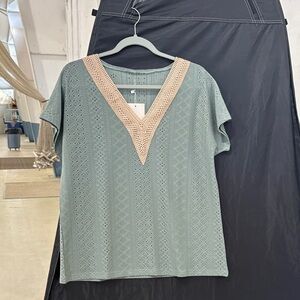 Chic Sage Crochet V-Neck Top